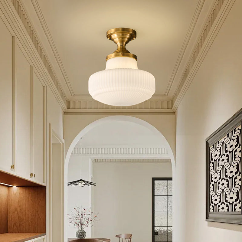 Classic Vintage Copper Ceiling Light With Cream Opal Textured Glass Heartwarming For Bedroom 3